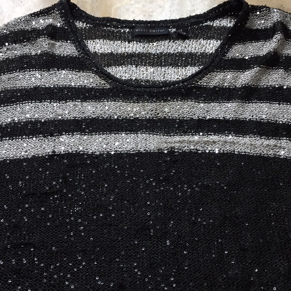Willi Smith sequin stripe  black silver knit top - Picture 3 of 8